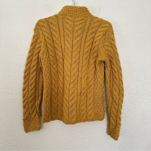 Aran Crafts Wool Trellis Cable Cardigan Mustard Yellow XS - Picture 6 of 6